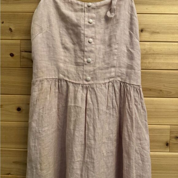 Francesca Bettini Size Medium Linen Tie Shoulder Smocked Coquette Maxi Dress - Picture 7 of 13